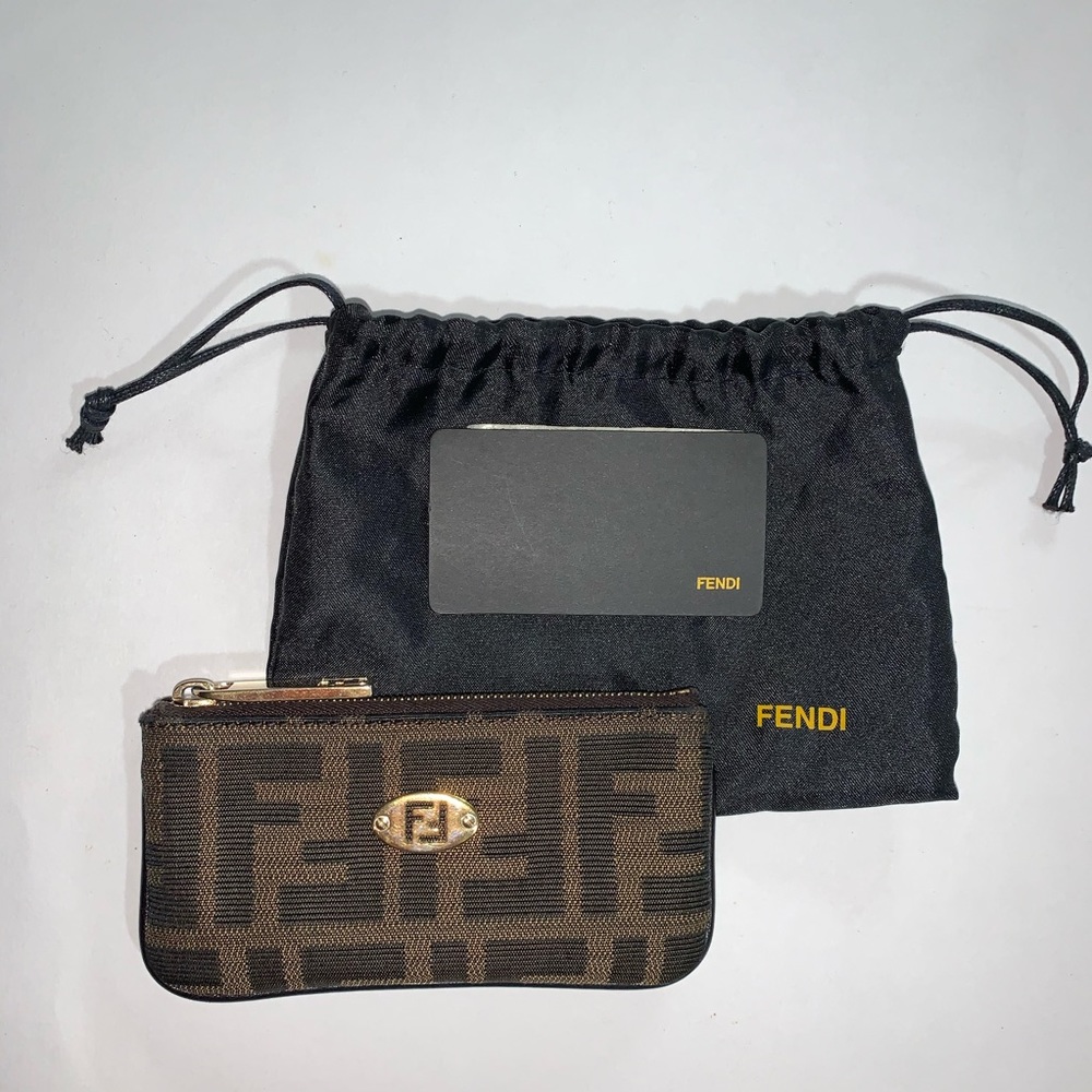 FENDI brown logo FF change purse Key Fob MINT COND
